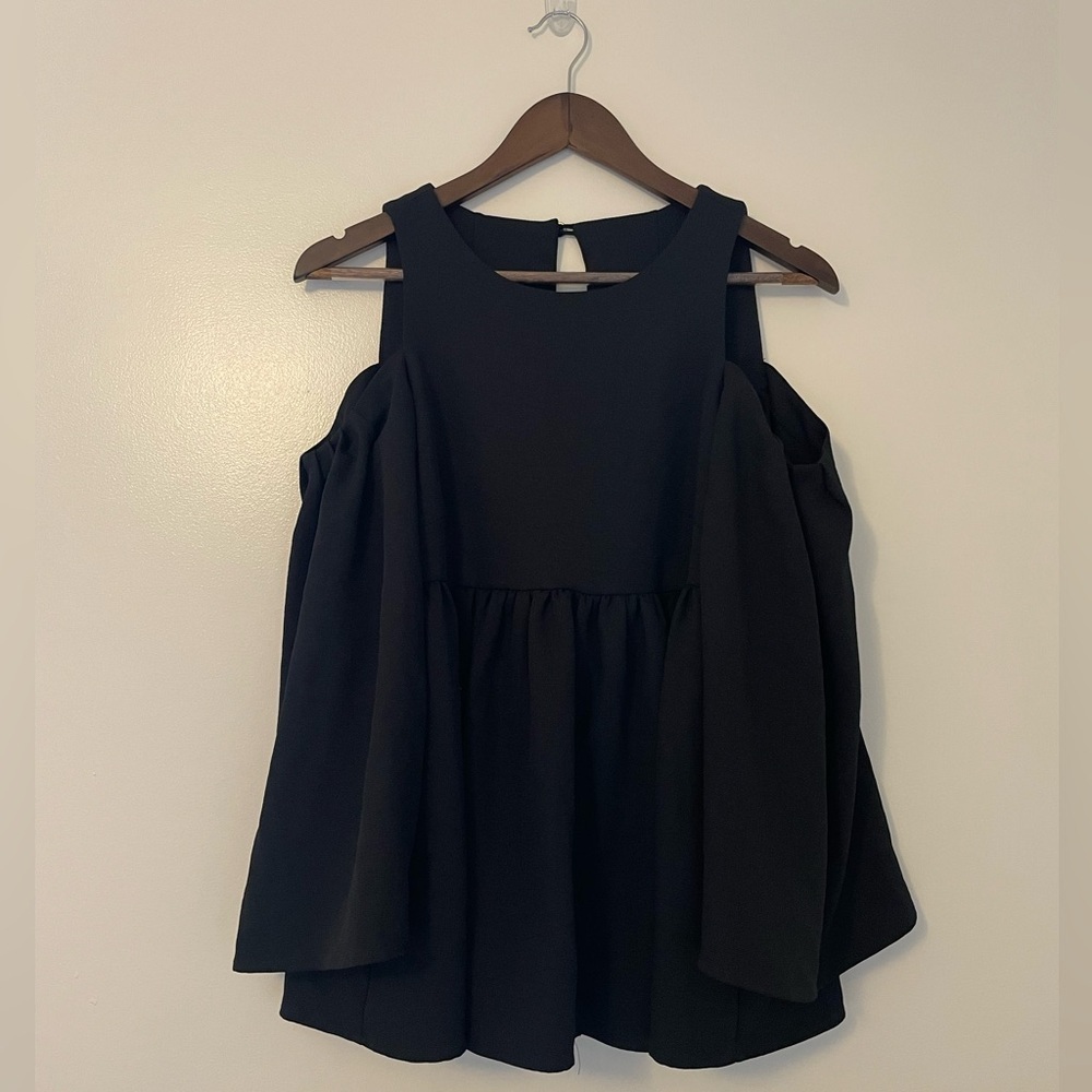 Hunter Bell Noel Cold Shoulder Long Sleeve Black Top